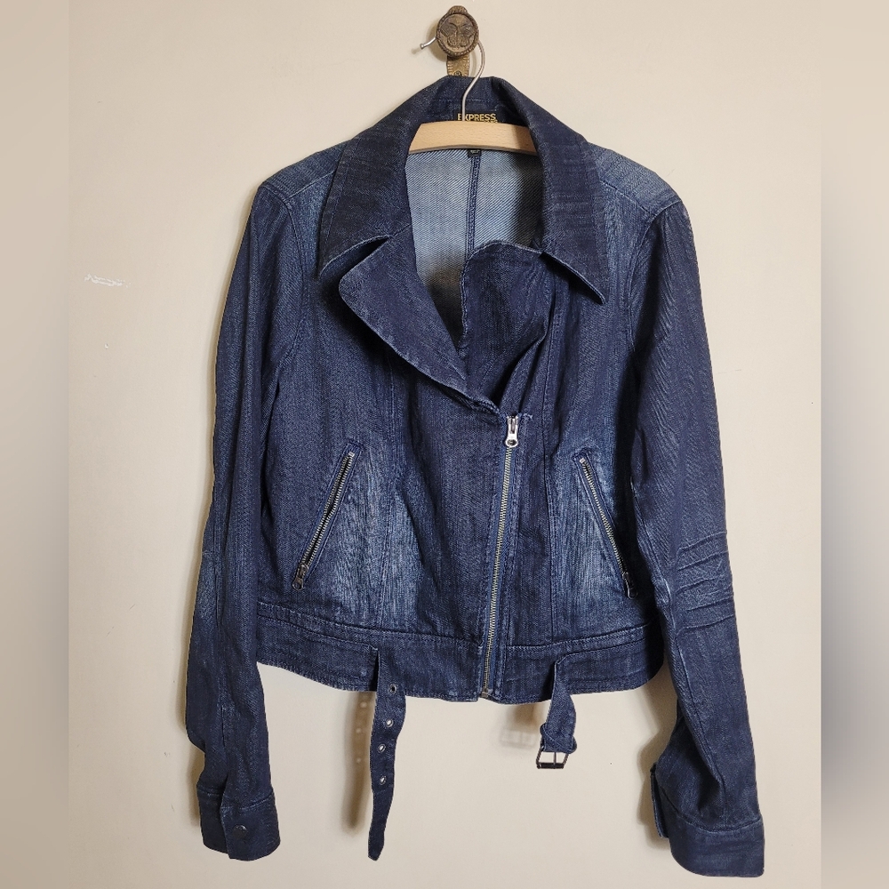 Express Jeans Dark Indigo Moto Jacket  Large